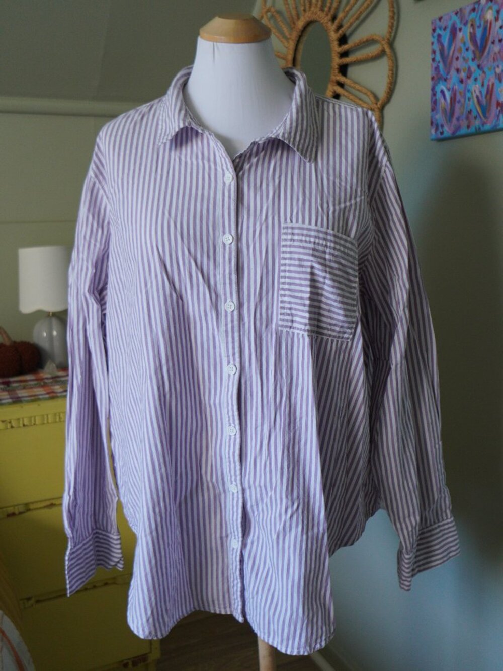 cotton white/ purple long sleeve button up